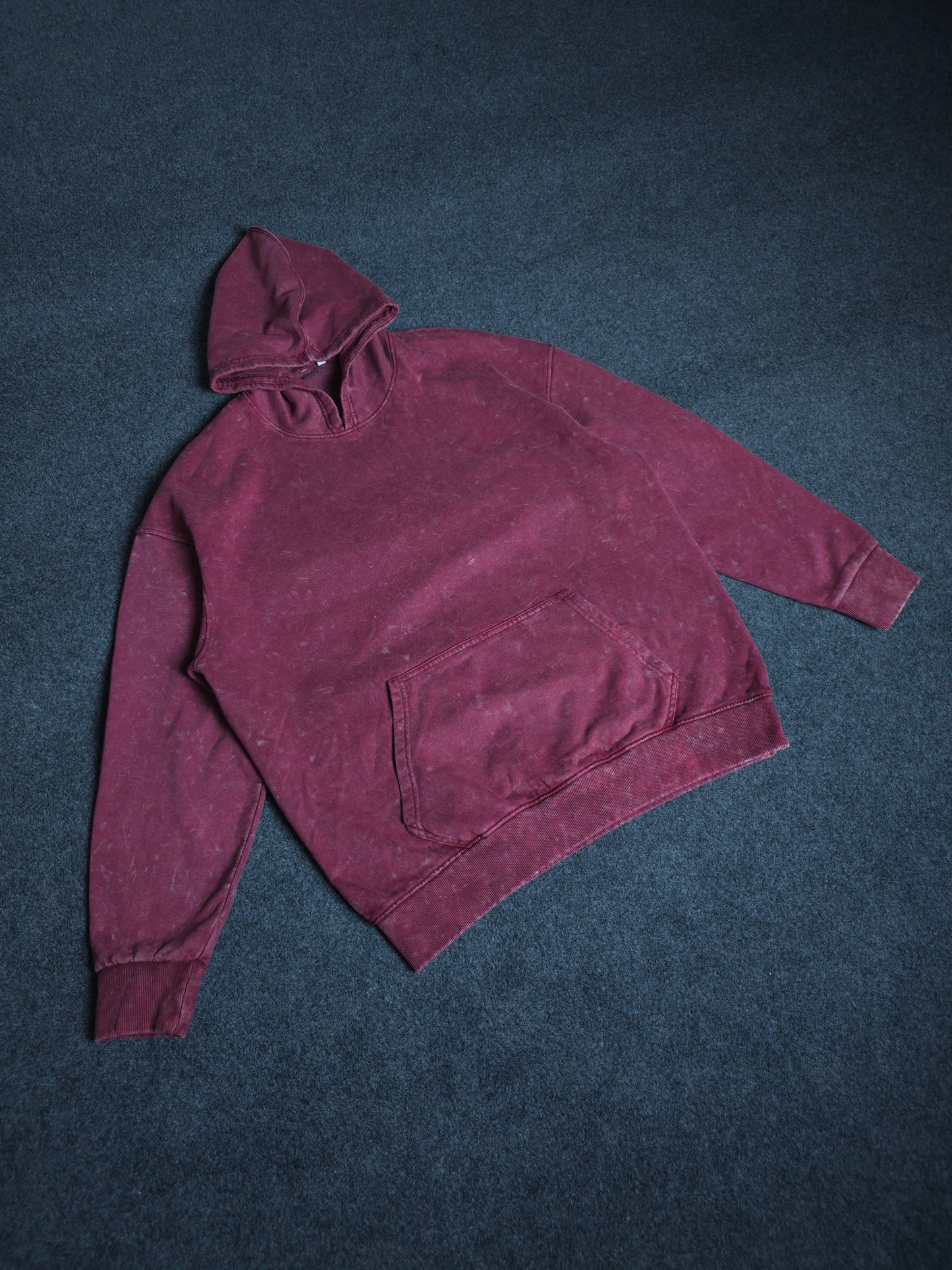 Solid Oversized Hoodie - Maroon Acid Wash