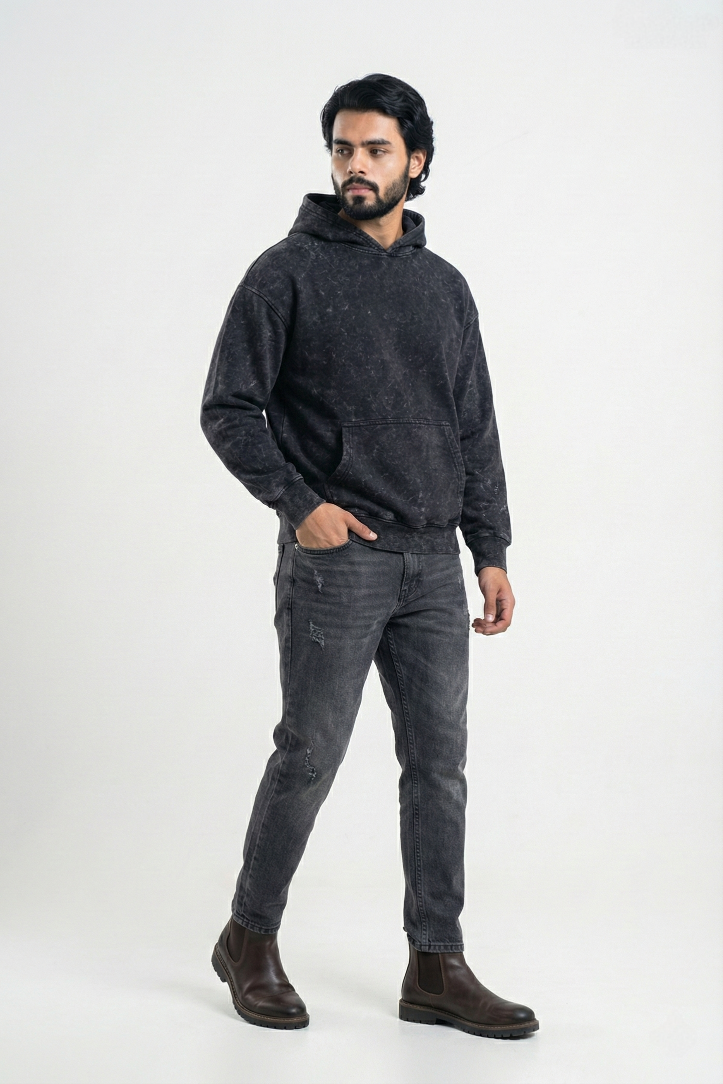 Acid Wash Oversized Hoodie - Black
