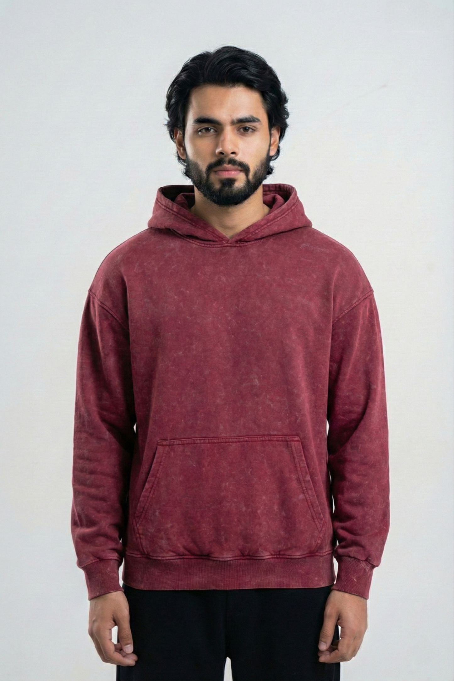 Acid Wash Oversized Hoodie - Burgundy