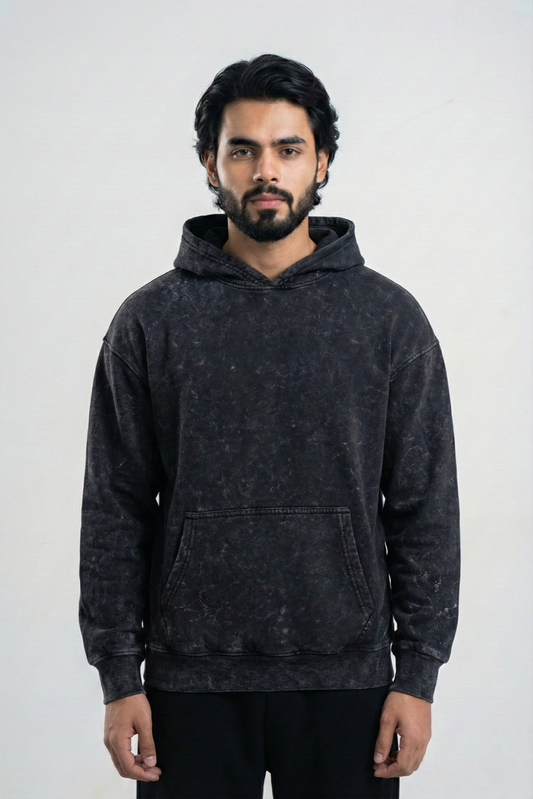 Acid Wash Oversized Hoodie - Black