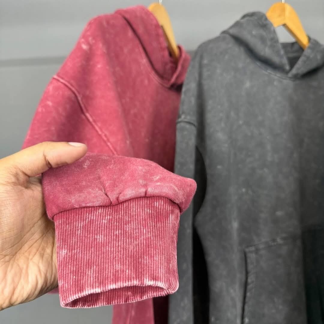 Solid Oversized Hoodie - Maroon Acid Wash