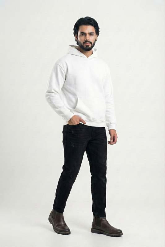 Solid Oversized Hoodie - White