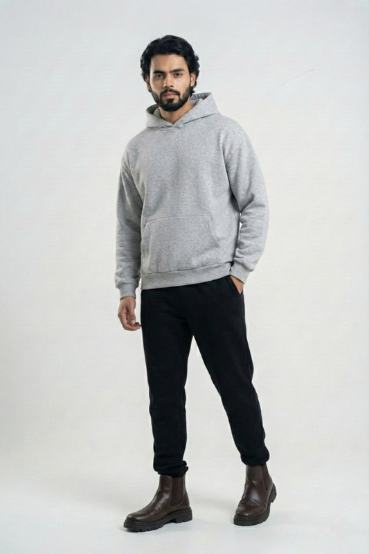 Solid Oversized Hoodie - Grey Melange