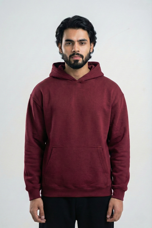 Solid Oversized Drop Hoodie - Maroon