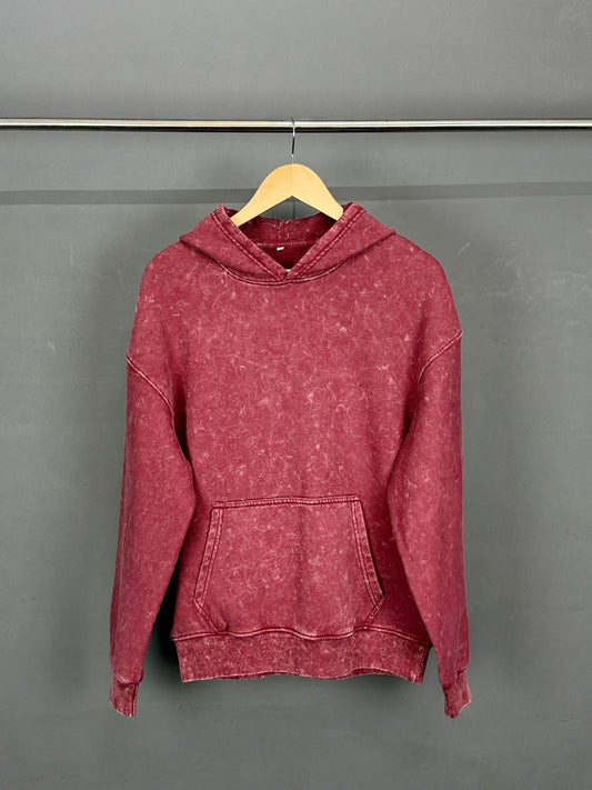 Solid Oversized Hoodie - Maroon Acid Wash