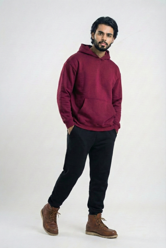 Solid Oversized Drop Hoodie - Maroon