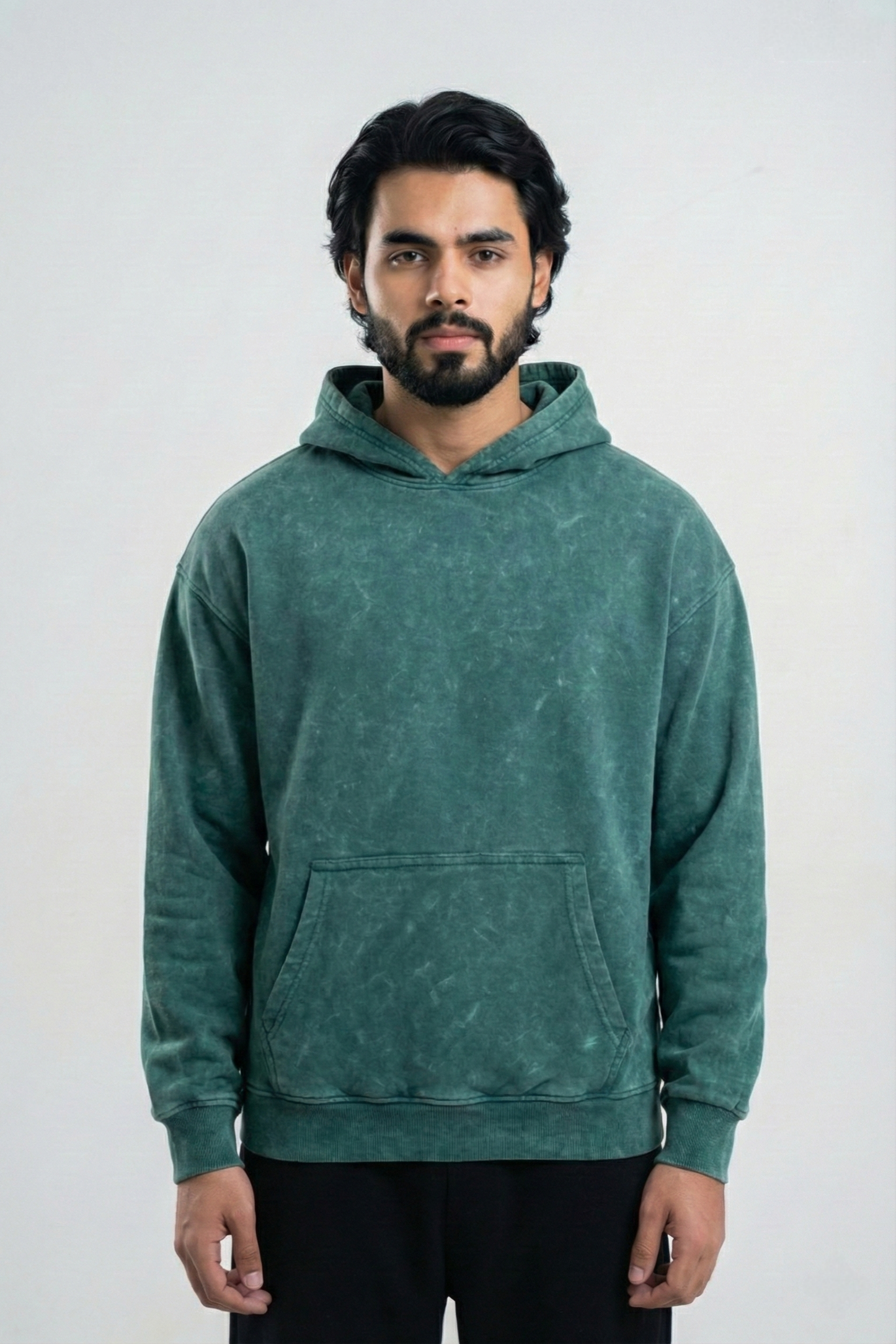Acid Wash Oversized Hoodie - Forest Green