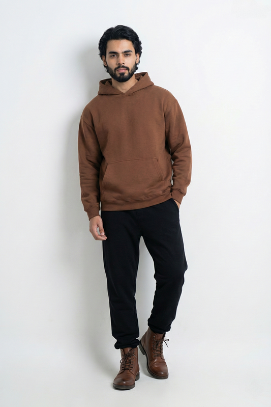 Solid Oversized Hoodie - Coffee