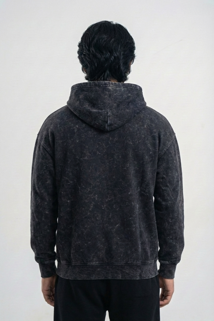 Acid Wash Oversized Hoodie - Black