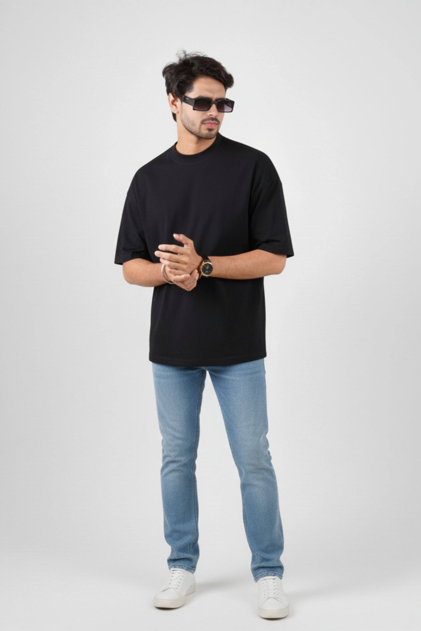 Solid Oversized Drop Shoulder T-shirt - Black
