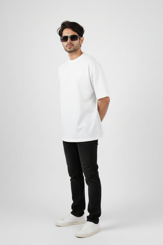 Solid Oversized Drop Shoulder T-shirt - White